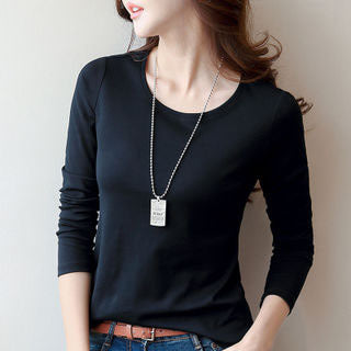 Camiseta Manga Larga Cuello Redondo para Mujer - Colores Sólidos - Image 2