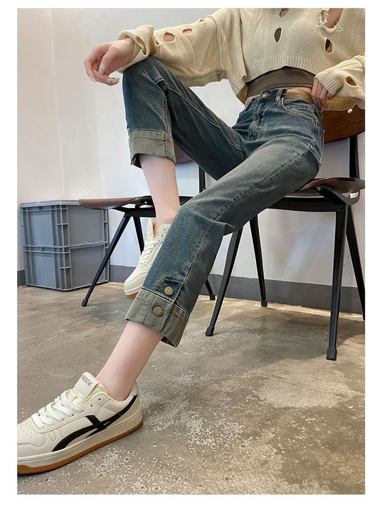 Pantalones Vaqueros Rectos de Cintura Alta Holgados para Mujer - Image 20