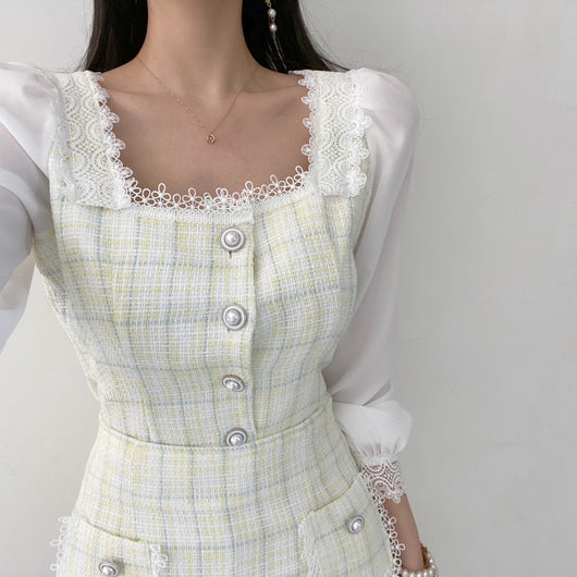 Conjunto de Dos Piezas con Camisa Cuadros Cuello Cuadrado y Falda Corta - Image 16