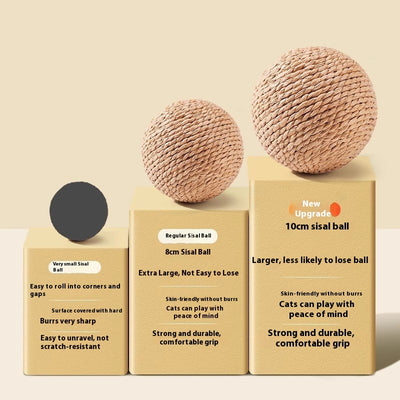 Oversized sisal ball cat toy in natural primary color, displayed on a light beige pedestal. - Image 4