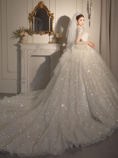 Vestido de Novia Retro Lujo con Mangas Largas - Diseño Francés Elegante - Image 11