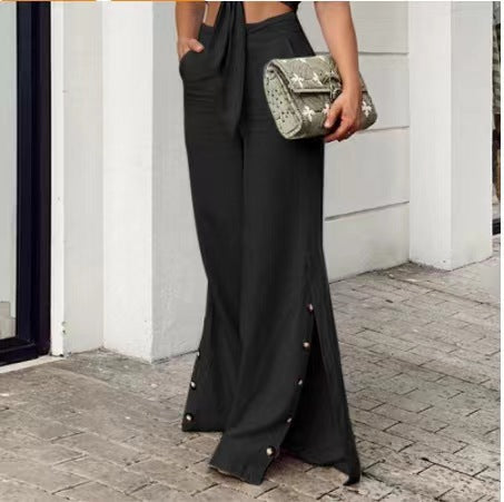 Pantalones Anchos de Cintura Alta en Algodón y Lino para Primavera