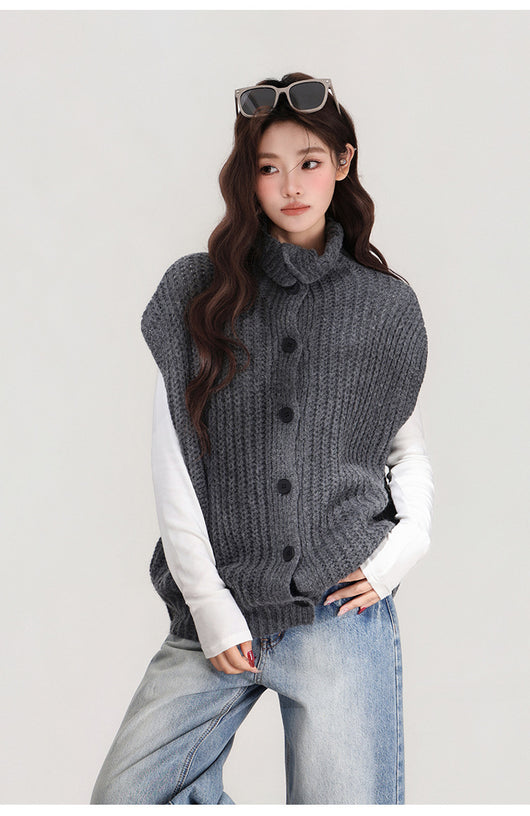 Chaleco Tejido Gris con Solapa - Abrigo Cálido para Mujer Otoño e Invierno - Image 12