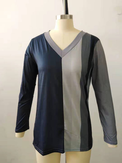 Playera de Cuello V a Rayas con Estampado y Mangas Largas - Image 2