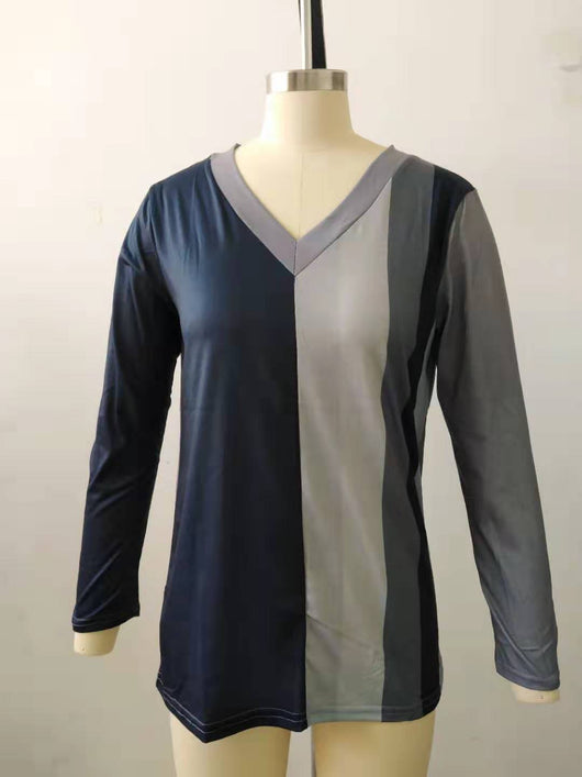 Playera de Cuello V a Rayas con Estampado y Mangas Largas - Image 2