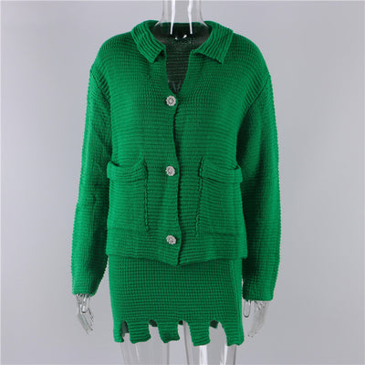 Suéter Suelto Verde de Solapa y Botón Único - Image 8
