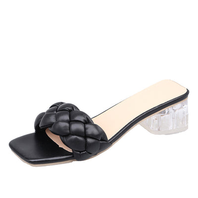Pantuflas Tejidas de Punta Cuadrada con Tacón de Bloque Bajo - Image 7