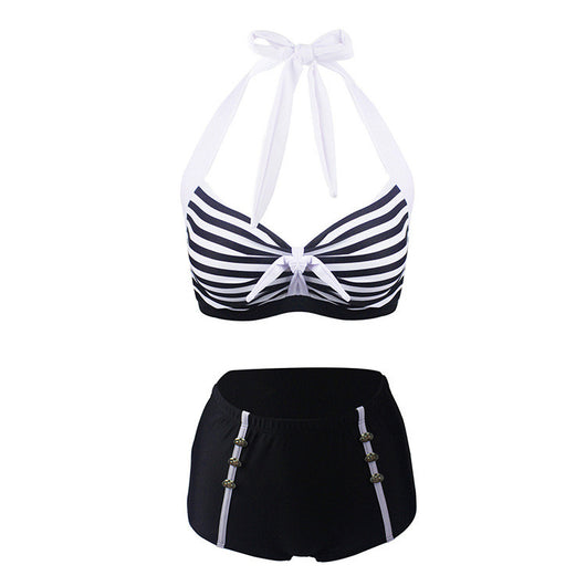 Bikini de Talle Alto Rayado Sexy con Diseño Dividido - Image 8