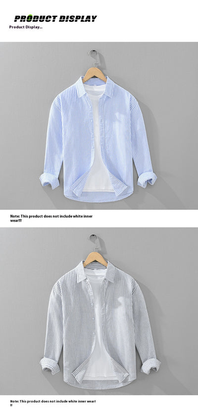 Camisa Manga Larga a Rayas Verticales para Hombre - Algodón Suelto y Cómodo - Image 7