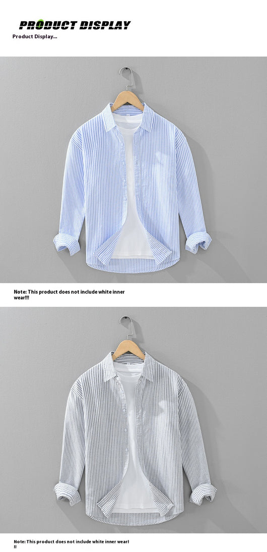 Camisa Manga Larga a Rayas Verticales para Hombre - Algodón Suelto y Cómodo - Image 7