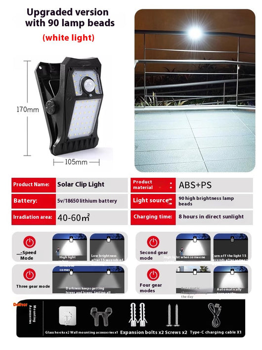 Lámpara Clip Solar con Sensor de Movimiento Corporal Impermeable - Image 3