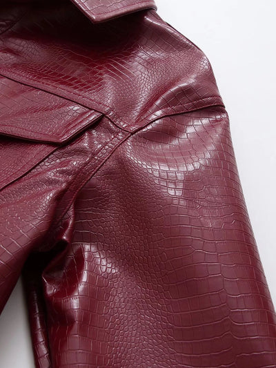 Chaqueta de Cuero con Bolsillos Dobles y Cuello Ajustable - Image 3