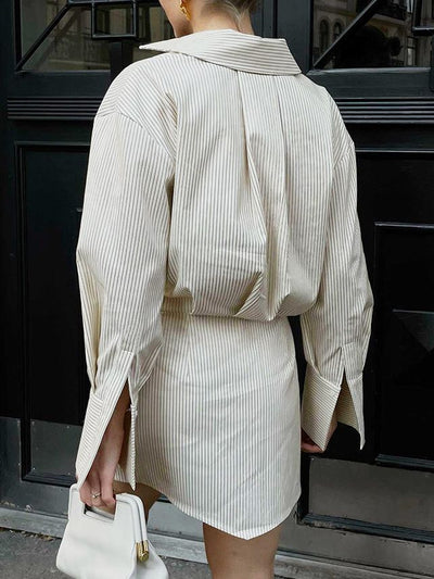 Vestido Camisero Elegante con Rayas y Mangas Largas para Mujer - Image 13