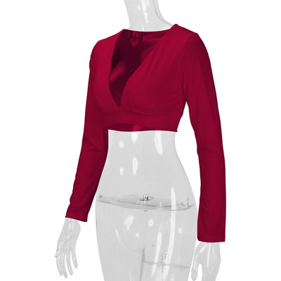 Blusa Manga Larga Entallada Cuello V Sexy para Mujer - Image 14
