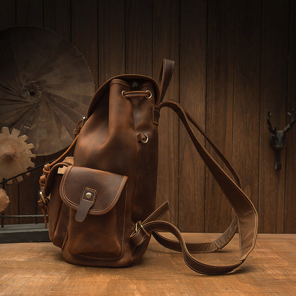 Mochila Retro de Cuero Crazy Horse Hecha a Mano