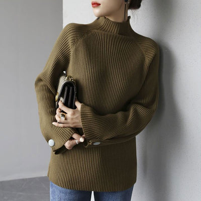 Suéter Cuello Alto Medio Mujer Chic Minimalista