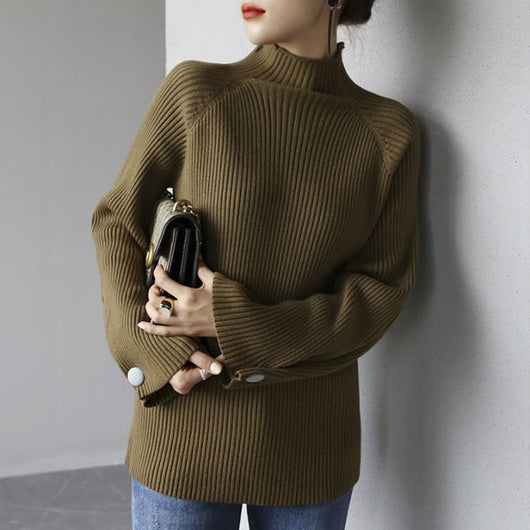 Suéter Cuello Alto Medio Mujer Chic Minimalista