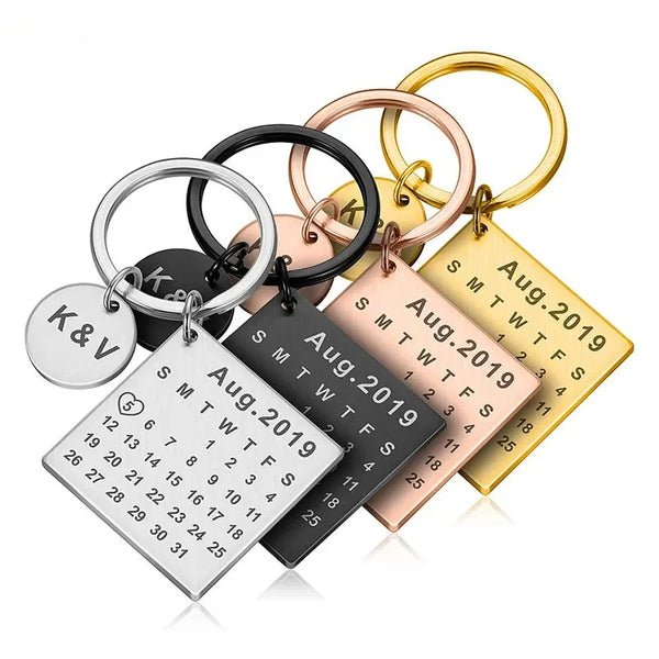 Llavero Calendario Personalizado Grabado a Mano Acero Inoxidable Regalo Pareja