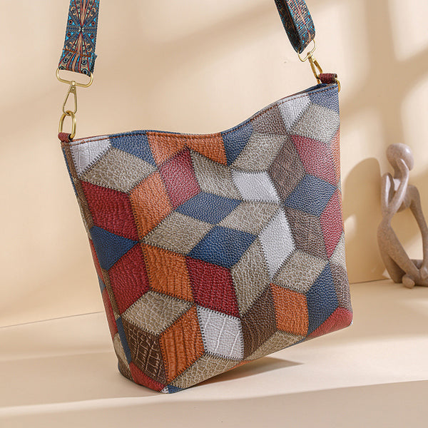 Bolso Tote Multicolor Casual de Gran Capacidad con Costuras Contrastantes