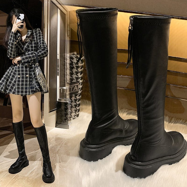 Botas Altas Estilo Coreano de Terciopelo con Plataforma Elevada