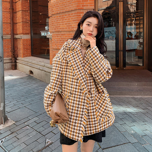 Abrigo de Lana Cuadros Mujer Elegante Casual