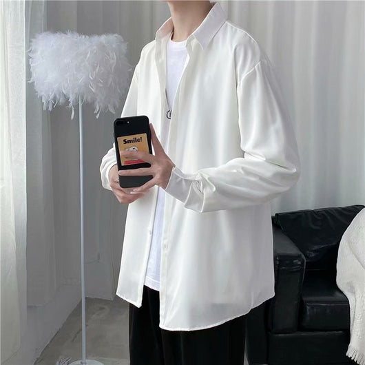 Camisa Suelta de Manga Larga en Seda de Hielo para Hombre - Image 24