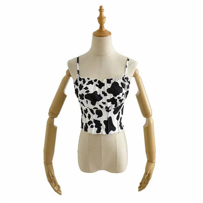 Top Corto Ajustado con Diseño de Pliegue en Pecho y Estampado Vaca - Image 9