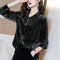 Blusa Larga de Terciopelo Dorado Estilo Francés para Mujer