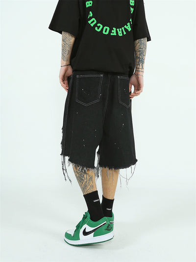 Pantalones Cortos Denim Rotos Hombre Estilo Urbano Pierna Ancha - Image 10