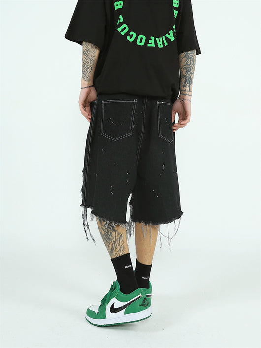 Pantalones Cortos Denim Rotos Hombre Estilo Urbano Pierna Ancha - Image 10