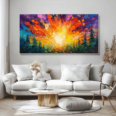 Cuadro Óleo Pintado a Mano - Amanecer en el Bosque con Luz Brillante | Arte Moderno 3D para Hogar - Image 8