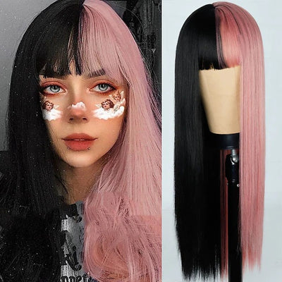 Peluca Cosplay Bicolor con Flequillo Liso - Doble Tono - Image 9