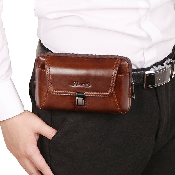 Riñonera Vertical de Cuero Retro - Bolsa Multifuncional para Teléfono y Documentos