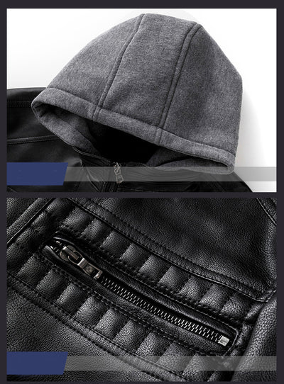 Chaqueta de Cuero PU con Capucha y Bolsillos con Cierre para Hombre - Image 11