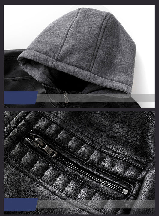 Chaqueta de Cuero PU con Capucha y Bolsillos con Cierre para Hombre - Image 11