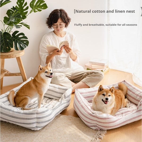 Colchoneta para Mascotas en Algodón y Lino - Lavable y Duradera Todo el Año