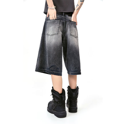 Pantalones Cortos Estilo Retro Americano Lavado Blanco con Detalles Desgastados - Image 3