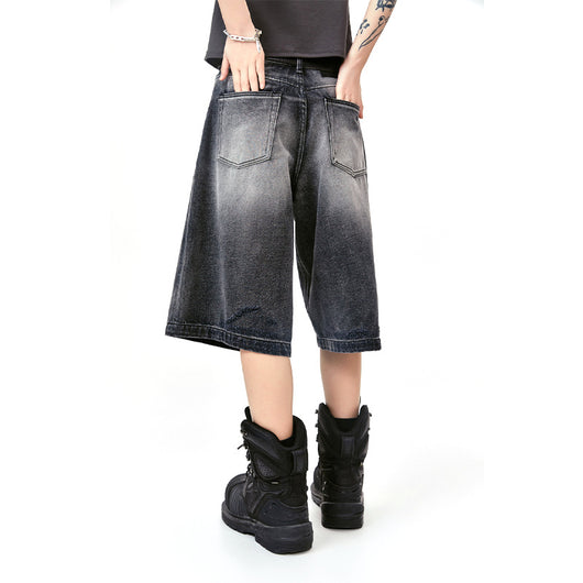 Pantalones Cortos Estilo Retro Americano Lavado Blanco con Detalles Desgastados - Image 3