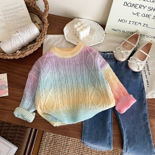 Suéter Degradado Grueso Cuello Redondo para Niñas - Image 12