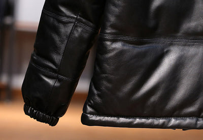 Chaqueta de Cuero con Plumón de Oveja y Cuello de Pie - Image 8