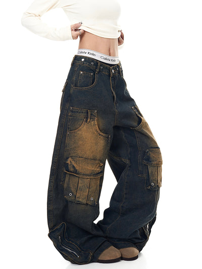 Pantalones Cargo Vintage Desgastados Multi-bolsillos Pierna Ancha Suelta - Image 22