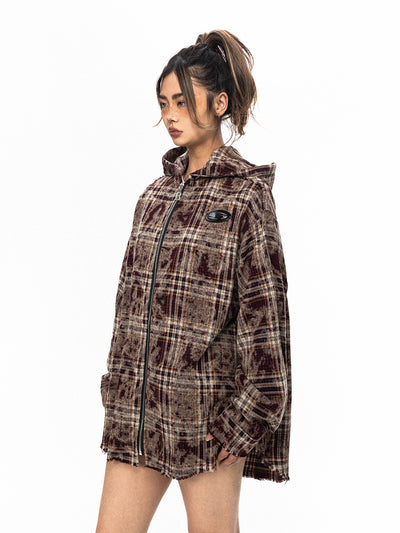 Chaqueta Hoodie Cuadros Retro con Cierre - Image 3