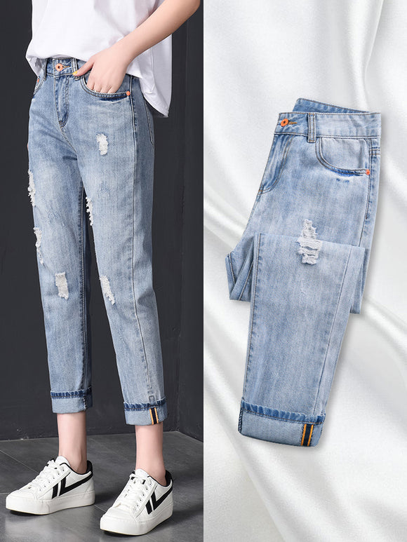 Pantalones Harem Cintura Alta con Rotos para Mujer