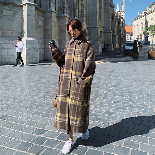 Abrigo de Lana a Cuadros Oversized para Otoño e Invierno - Image 11