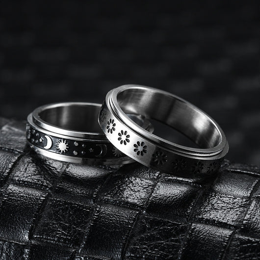 Anillo Giratorio de Acero Inoxidable con Luna y Estrellas para Aliviar Ansiedad - Image 8