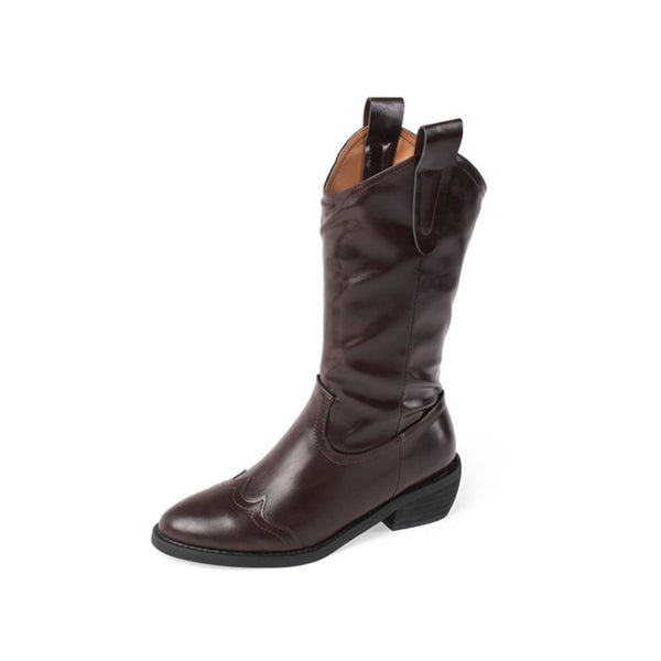 Botas Vaqueras Vintage Estilo Europeo y Estadounidense para Otoño e Invierno
