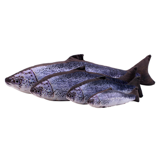 Two plush fish cat toys, one large and one small, with realistic green and brown scale patterns. - Image 24
