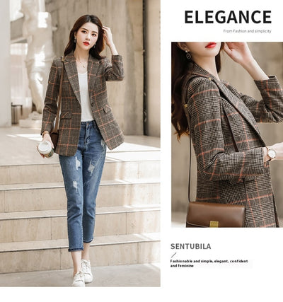 Blazer Cuadriculado Mujer con Cintura Ajustada - Image 16