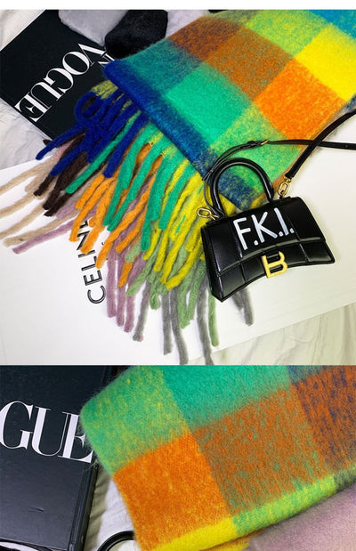 Bufanda de Cuadros Arcoíris en Faux Cashmere Cálido para Mujer - Image 18