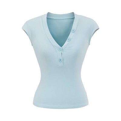 Playera Cuello V Ajustada de Manga Corta - Diseño Moderno y Favorecedor - Image 10